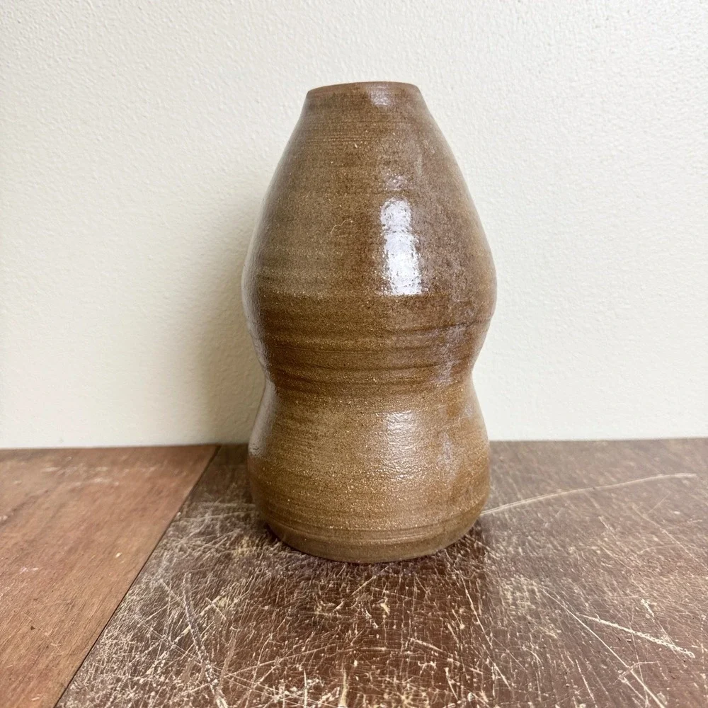 Vintage Japanese pottery‎ Flower Vase stoneware MCM Retro Signed